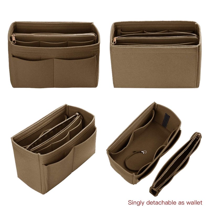 ZTUJO Purse Organizer Insert, Felt Bag Organizer with Metal Zipper, Handbag & Tote Shaper, For Speedy Neverfull Tote, 7 Sizes(Large, Light Coffee) - Image 3